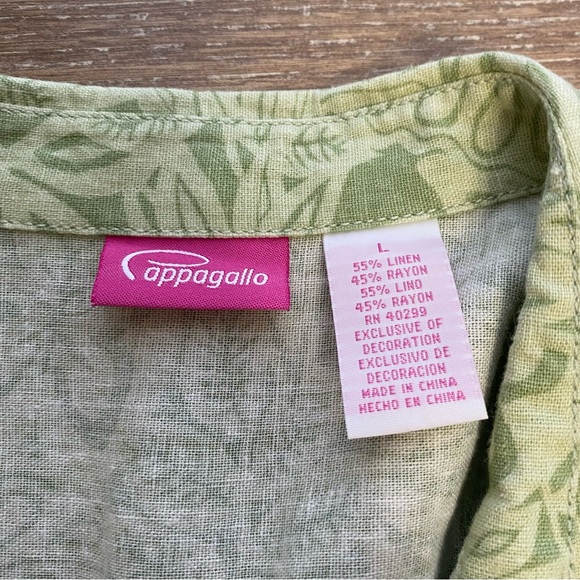 Cappagallo Linen Blend Tropical Botanical Womens Button Up Shirt Large Collared - Picture 10 of 10